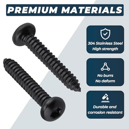 #6 x 1/4" Torx Pan Head Sheet Metal Screws 150 pcs, 304 Stainless Steel 18-8 Black Coated Pan Head Self Tapping Screws for Wood, 50mm Long Torx Bit Included - size: #6 x 1/4"