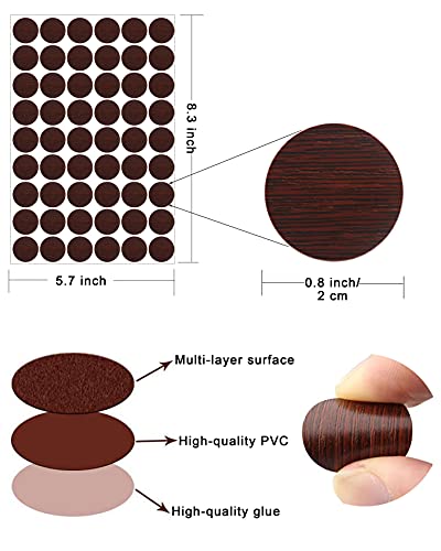 540 Pieces Hole Covers Stickers, Adhesive PVC Cover Caps, 10 Sheets Textured Furniture Stickers in 10 Colors for Cabinets, Bookcase, Desk, Countersunk Screws, Cam Lock (Mixed Color)