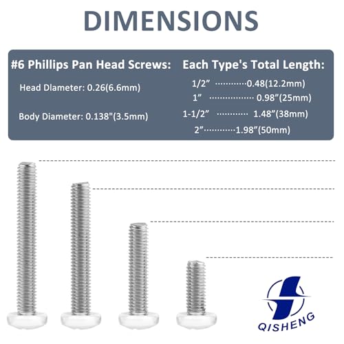 QISHENG 100 PCS White Head #6-32X1-1/2(1.5 inch) Stainless Steel Phillips Pan Head Machine Screws,DIY,Repair,Install Furniture and Electrical Appliances Screws,Stainless 18-8 A2(304) Screw - color: White, size: #6-32X1-1/2"(1.5 inch)