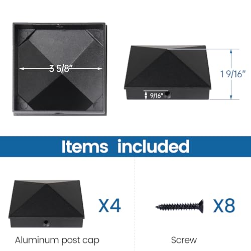 Muzata 8Pack Adjustable Post Base Brackets Deck Post Anchor Fit 1.5x1.5,2x2,2x4,4x4 WT32 Bundle with 4Pack 4x4 Aluminum Post Caps WT06