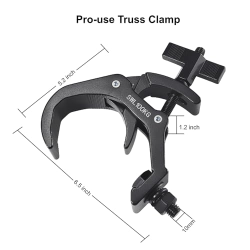 Truss Clamp Stage Light Clamp, 4PCS GZhuoNan Professional 38-60 mm Aluminium Black Light Clamps with TUV Certified, Heavy Duty 220LB Lighting Clamps, Fit for 1.5-2.4 Inch OD Tube/Pipe