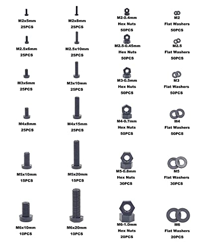 750PCS M2-M6 Black Nylon Phillips Pan Head Screws Nuts Washers Kit - size: M2, M2.5, M3, M4, M5, M6