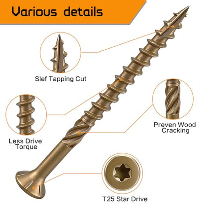 #10 * 2-1/2" Deck Screws (100pcs) Exterior Wood Screws, Rust Resistant epoxy Coated, Bronze, T25 Star Bit - size: #10 * 2-1/2"
