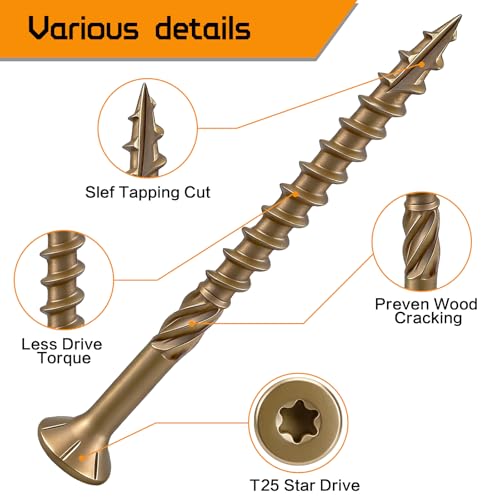 #10 * 3" Deck Screws(100pcs), Exterior Wood Screws, Rust Resistant epoxy Coated, Bronze, T25 Star Bit - size: #10 * 3"