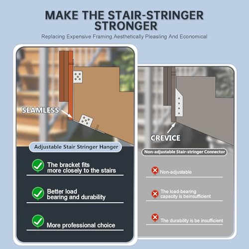 Adjustable Stair Stringer Connector, Concealed Deck Staircase Stringer Connector, 18-Gauge Metal Stringer Mounting Brackets, 8Pcs - size: 8 pcs - Galvanized