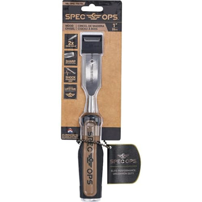 Spec Ops Tools Wood Chisel for Carpentry & Woodworking, Beveled Edge High-Carbon Steel Blade, Full Tang Shock-Absorbing Grip, 1" Blade - size: 1 in