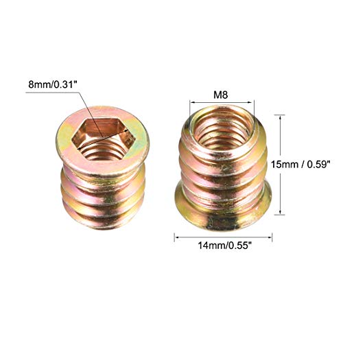 uxcell Wood Furniture M8x15mm Threaded Insert Nuts Interface Hex Socket Drive 20pcs - size: M8x15mm