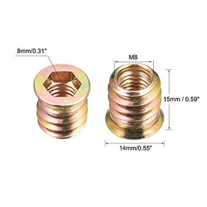 uxcell Wood Furniture M8x15mm Threaded Insert Nuts Interface Hex Socket Drive 20pcs - size: M8x15mm