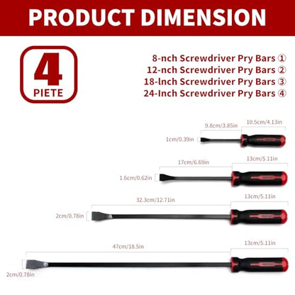 WISEUP 4-Piece Pry Bar Set，8",12",18",24" Heavy Duty Crowbar