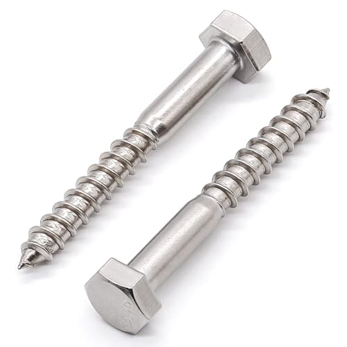 Glvaner (6 pcs) 1/2" x 4" Stainless Steel Hex Head Lag Bolts, Hexagonal Head Lag Screws, 304 Stainless Steel 18-8, Secure Hold for Wood - size: 1/2 x 4"
