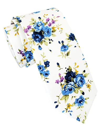 Cotton 2.5-Inch Skinny Floral Tie and Pocket Square Set for Men - color: Blue Rose