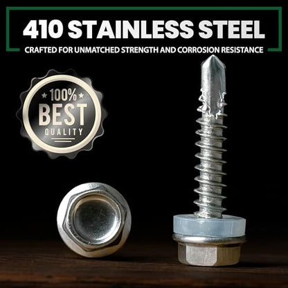 150 Pcs Self Drilling Screws, 410 Stainless Steel Hex Washer Head