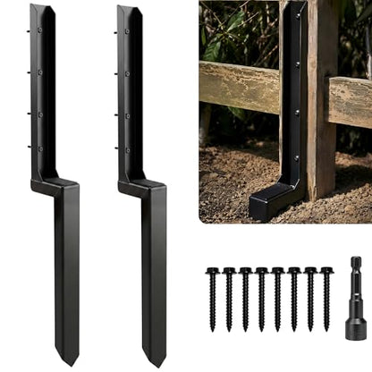 Fence Post Repair Kit - Heavy Duty Post Anchor Stakes for 4x4 Wood Posts, Reinforce Leaning or Rotted Fence Posts, No Digging Required, Black Powder Coated Steel