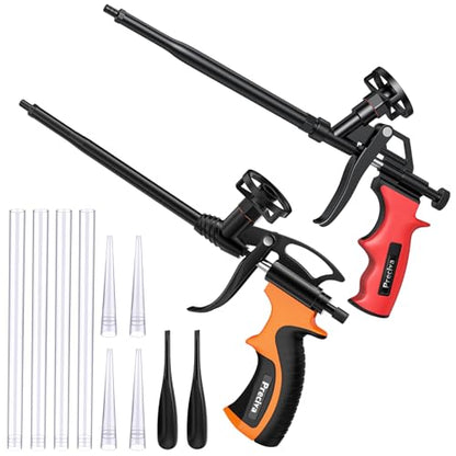 Preciva 2 PCS Spray Foam Gun, Upgrade Pu Expanding Foaming Gun Professional Caulking Gun Insulation Suitable for Caulking, Filling, Sealing - color: Orange+ Red