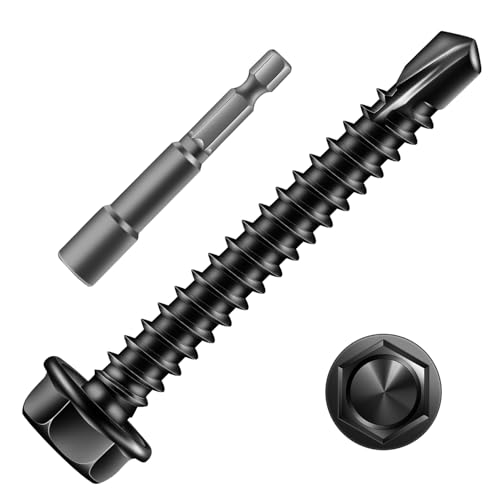 #8 x 1-1/2" Self Drilling Screws (131Pcs) Hex Washer Head 410 Stainless Steel Self Tapping Screws for Metal Sheet Metal Screws Black Oxide with Hex Socket Included - color: Black, size: #8 x 1-1/2"