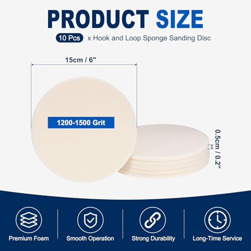 10Pcs 6 Inch Hook and Loop Sponge Sanding Disc, 1200-1500 Grit - size: 6 Inch 1200-1500 Grit