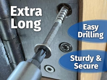 Door Hinge Wood Screws #10 x 3 Extra Long 20 piece Stainless Steel Star Drive T25 Sharp Cutting Self Tapping 305 Grade Rust Resistant Commercial or Residential Heavy Duty Fasteners