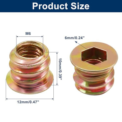 Piutouyar 20 Pcs M6x10mm Threaded Inserts Nuts for Wood - size: M6x10mm