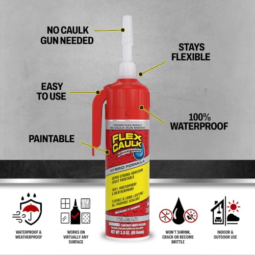 Flex Caulk Hybrid Polymer Waterproof Sealant, Clear, 3 oz, 2-Pack - style: Hybrid, Clear, 3 oz, 2-Pack