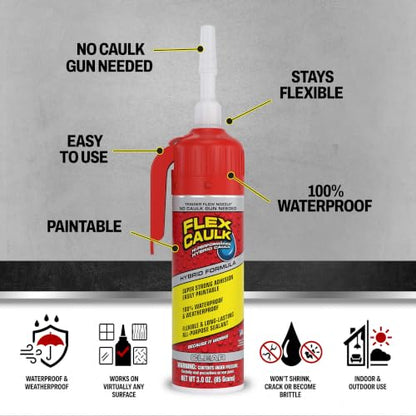 Flex Caulk Hybrid Polymer Waterproof Sealant, Clear, 3 oz, 1-Pack - style: Hybrid, Clear, 3 oz, 1-Pack