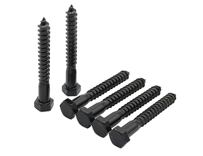 LBY 7pcs Lag Screws, 3/8" x 3" Hex Head Lag Screws Bolts (with Washers), Heavy-Duty Wood Screws for Decking & Structural Fastening, 304 Stainless Steel, (Black) - size: 3/8" x 3"