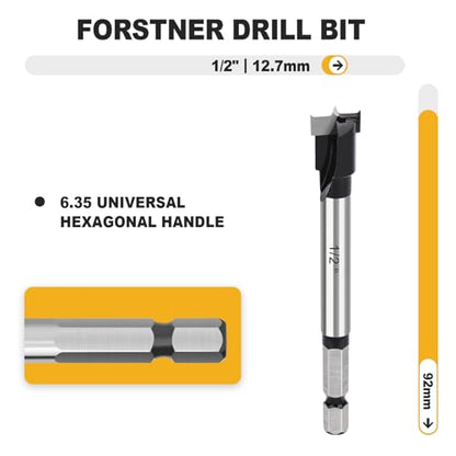 1/2" Forstner Drill Bit with 1/4" Quick Change Hex Shank - size: 1/2" | 12.7mm