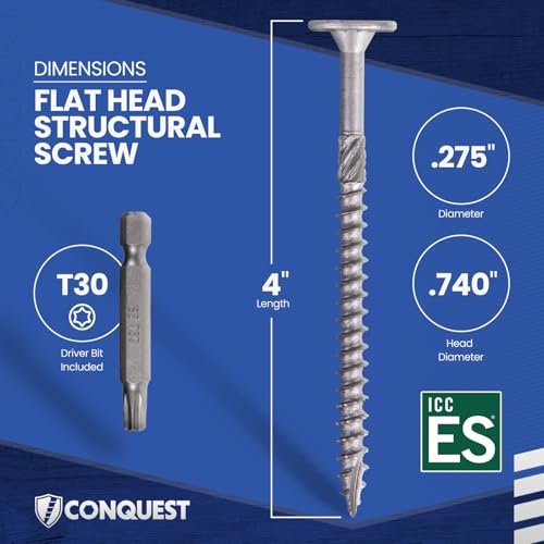 Conquest Structural Wood Screws 0.275" x 4" - size: 0.275" x 4"