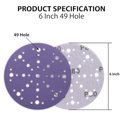 6 Inch 49 Hole Ceramic Sanding Discs with 2 Pcs Interface Pads, 50 Pack - style: Mix Grit + Interface Pad