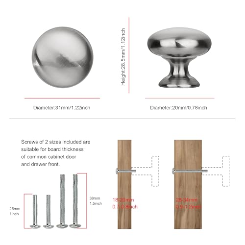 TUNNY 10 Pack Cabinet Knob- Brushed Nickel Furniture Hardware Handles for Kitchen Cabinets Bedroom Dresser Wardrobe Cabinet Pulls - color: Brushed Nickel, size: Knob-10Pcs