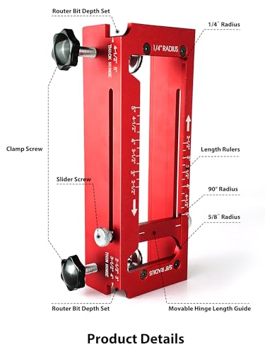 Door Hinge Jig & Lock Hole Drilling Kit – Adjustable Aluminum Router Template for Hinge Mortising (2.5"-5", 1/4"R, 5/8"R, Square Corner) – For 1-3/8" & 1-3/4" Thick Doors