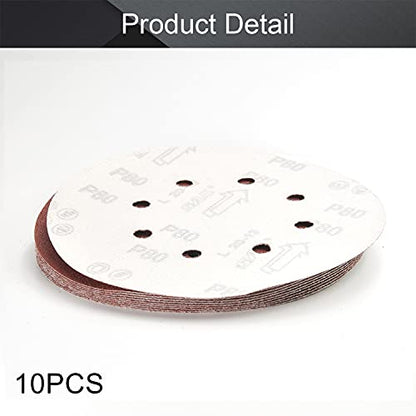 Utoolmart 10pcs 7 Inch 8 Hole Hook and Loop Sanding Disc 80Grit Flocking Sandpaper for Random Orbit Sander - size: 80 Grit