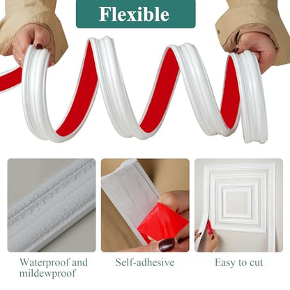 Peel and Stick Panels Glossy Molding Trim, Flexible Chair Rail Classic Wall Trim, Self-Adhesive Wall Paneling Strip for Home Decoration, PVC, White 10ft*0.9in - size: 0.9in*10ft