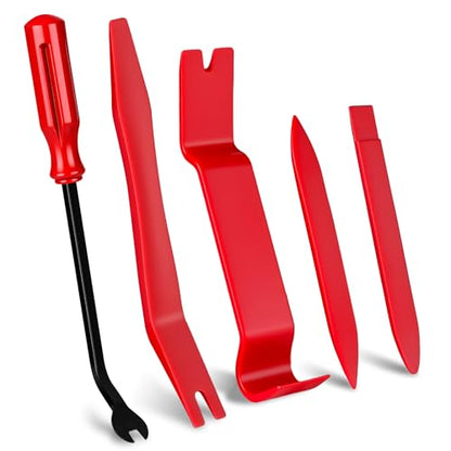 5 PCS Nylon Auto Trim Removal Tool Kit, No-Scratch Pry Tools Set for Car Door Panel, Dashboard, Molding, Fastener & Clip Removal, Interior Trim Installer/Remover Kit - Red