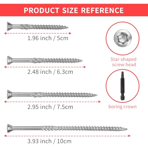 304 Stainless Steel Deck Screws #10 * 2", 100 Pieces, Silver