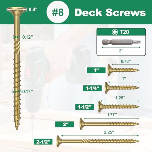 #8 x 2” Deck Screws, 100Pcs Star Drive Wood Screws - color: Gold, size: 2 Inch