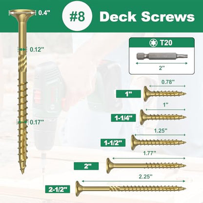 #8 x 2” Deck Screws, 100Pcs Star Drive Wood Screws - color: Gold, size: 2 Inch