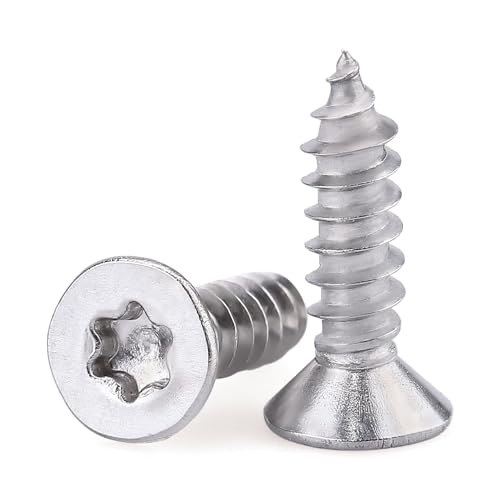#8 x 3/8" Flat Head Torx Drive Self Tapping Screws for Wood and Sheet Metal, 304 Stainless Steel 18-8, Corrosion Resistant Countersunk Star Drive Head Screws, Pack of 100 - size: #8 x 3/8"