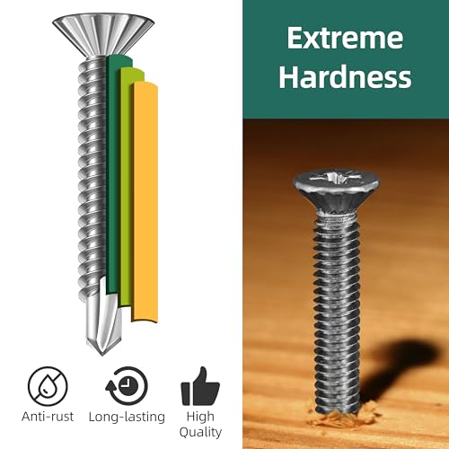 400Pcs #8 x 3/4" Self Tapping Screws for Metal, 410 Stainless Steel Serrated Flat Head Fast Self Drilling Sheet Metal Screws for Aluminum Steel Furniture Windows Ceilings Slidings Railings - size: #8 x 3/4"