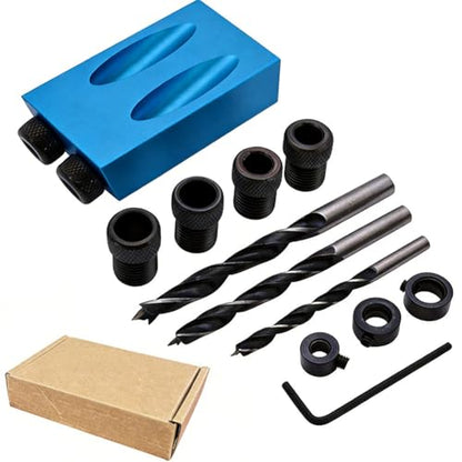 14-Piece 15 Degree Pocket Hole Jig, Blue Woodworking Angle Drill Guide with 6/8/10mm Adapter