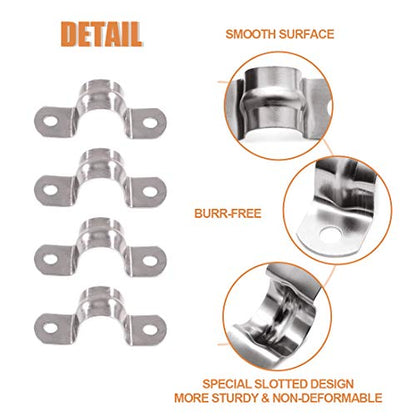 Keadic 30Pcs M20 Two Hole Strap U Bracket Tube Strap Tension Clips Stainless Steel Heavy Duty Rigid Pipe Strap Clamp, for Pipe Fixing - size: 3/4"-30pcs