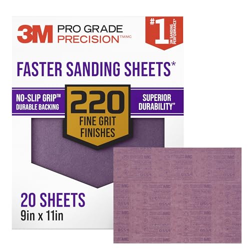 3M Pro Grade Precision Faster Sanding Sheets, 220 Grit, 11 x 9 in (20 Pack) - size: 20