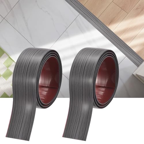 2Pcs Floor Transition Strip 3.94ft x 2" PVC Vinyl Tile Edge Trim - color: Dark Grey Grain