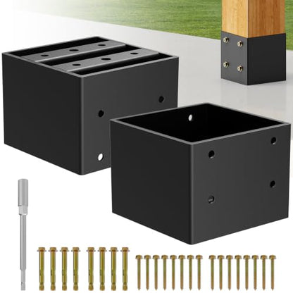 6x6 Post Base, Concealed Fastener Concrete Post Anchor,Elevated Post Base - size: 6×6inch 2PCS
