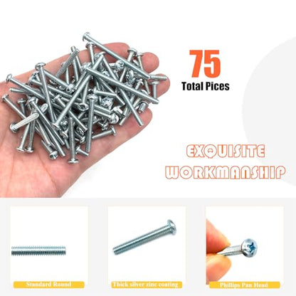 75 Pcs 5Sizes #6-32 Machine Screws Knob Screw Cabinet Screws Electricians Blots, Carbon Steel Zinc-Plated Phillips Pan Head Machine Screw Assortment Kit - size: #6-32-5Size-75P