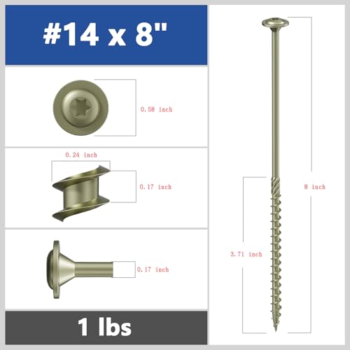 Wensilon #14 x 8 Yellow Lag Screws, Structural Wood Screw,17PCS 1lbs 6.3x200mm - color: Yellow, size: #14 x 8"
