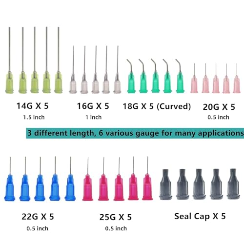 30 Pack 1ml, 3ml, 5ml, 10ml, 20ml Glue Dispenser with Accessories and Caps - size: 30 Count (Pack of 1)