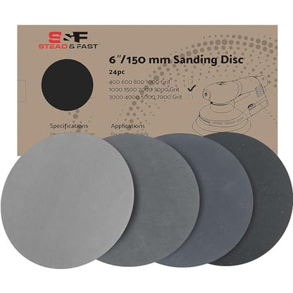 S&F STEAD & FAST 6 inch Sanding Discs Hook and Loop 24 Pcs - style: 1000 1500 2000 3000