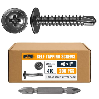 ALBO 200 PCS, #8 x 1 Self Tapping Truss Head Screws, 410 Stainless Steel, Self Drilling Sheet Metal Screws for HVAC, Metal Studs, Thin Steel & Aluminum - color: Black, size: #8 x 1"