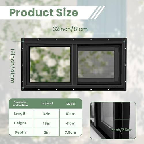 Vinyl Basement Window, Bathroom Sliding Window 32" x 16" Black - size: 32x16 IN