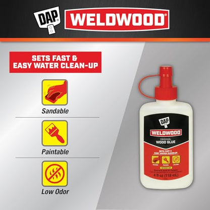 DAP Weldwood Original Wood Glue, Yellow, 4 oz (7079800496) - size: 4 Oz